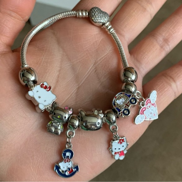 Pandora Pave Heart Claps Bracelet w/ 9 NEW Sanrio Hello Kitty Theme Charms - Picture 5 of 17